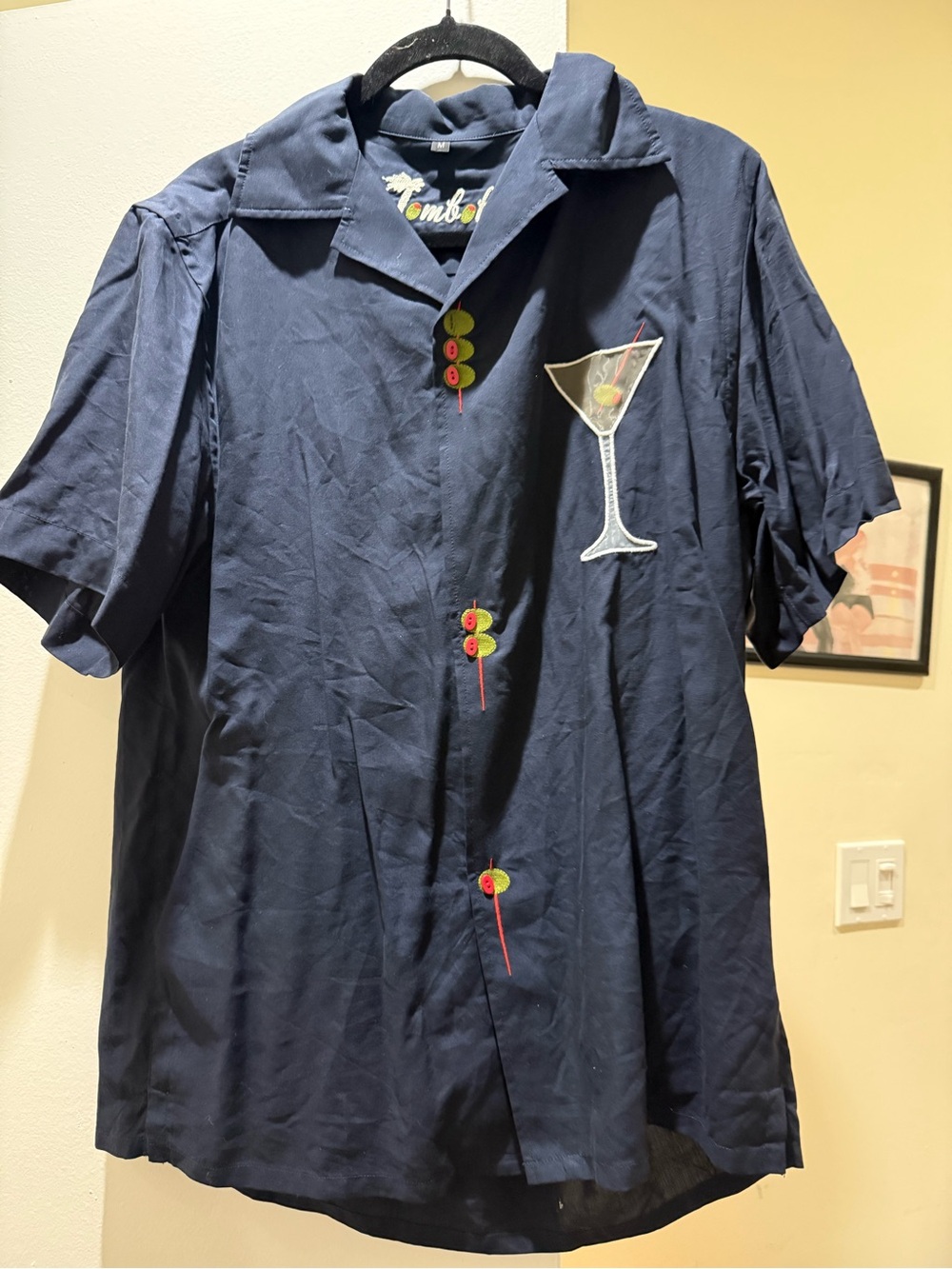 Unisex Tombolo Martini / Olive Print “Extra Dirty” Navy Button Down shirt, M.